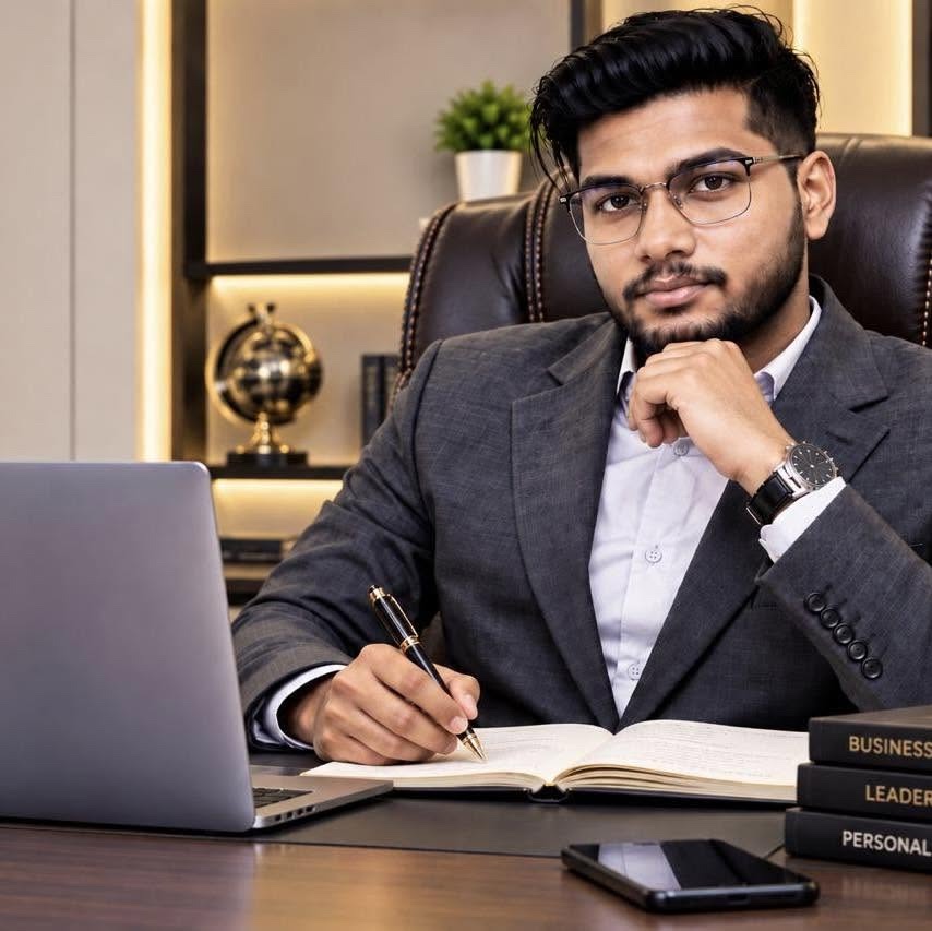 Rajesh R Nair, IT consultant in Trivandrum, Kerala, at his desk with a laptop and notebook
